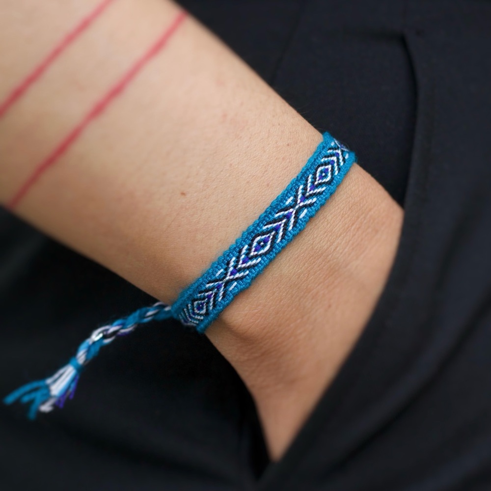 Cerulean blue Boho Woven Bracelet, Slim Bracelet, Handmade